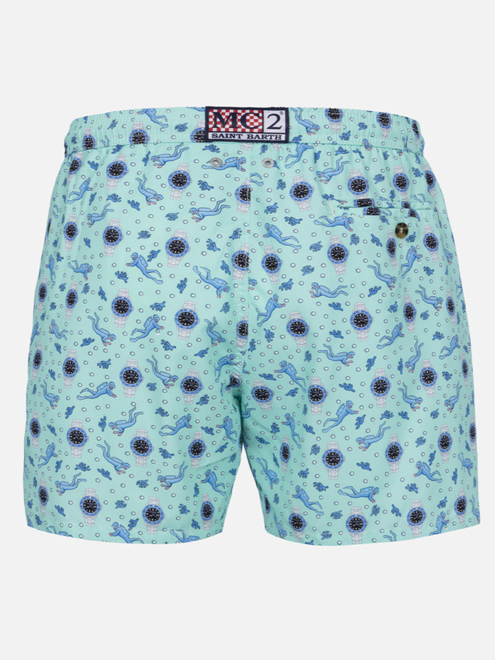 Herren-Badeshorts aus leichtem Stoff Lighting Micro Fantasy mit Uhrenaufdruck