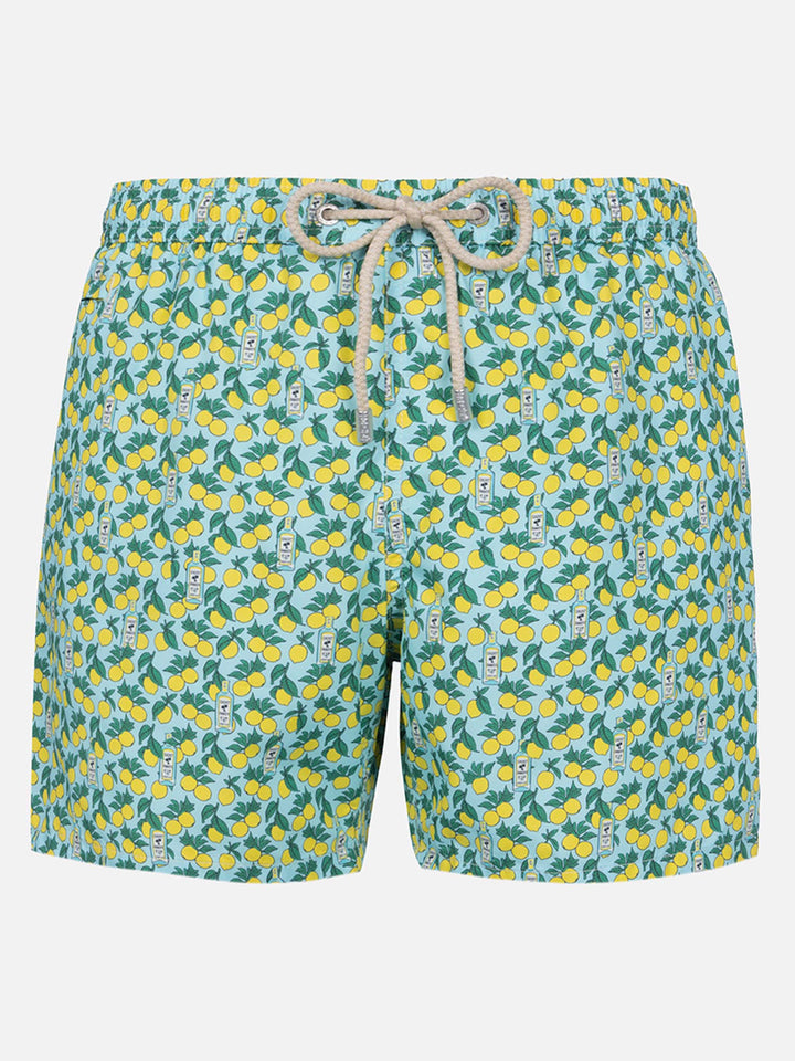 Man lightweight fabric swim-shorts Lighting Micro Fantasy with gin and lemon print
