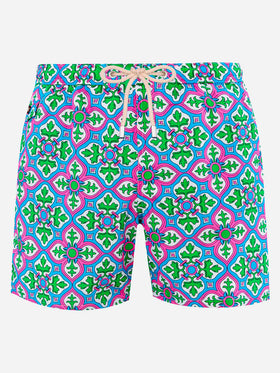 Herren-Badeshorts Lighting 70 aus leichtem Stoff mit Majolika-Print