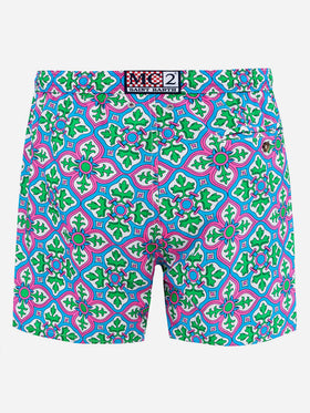 Herren-Badeshorts Lighting 70 aus leichtem Stoff mit Majolika-Print
