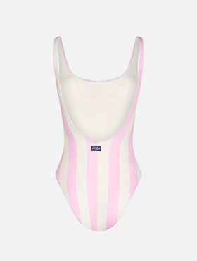 Woman striped scooped back one piece swimsuit Lora - MC2 Saint Barth