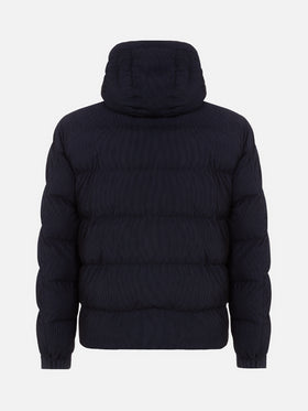 Man navy blue corduroy-like hooded puffer jacket Maier