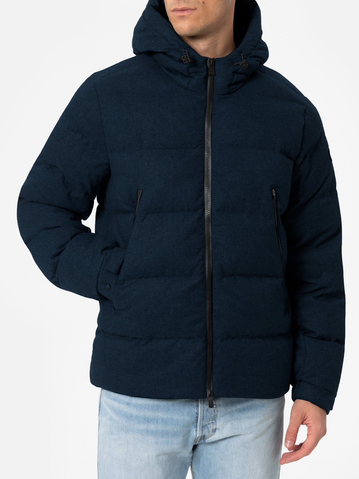 Man navy blue flannel hooded puffer jacket Maier - MC2 Saint Barth