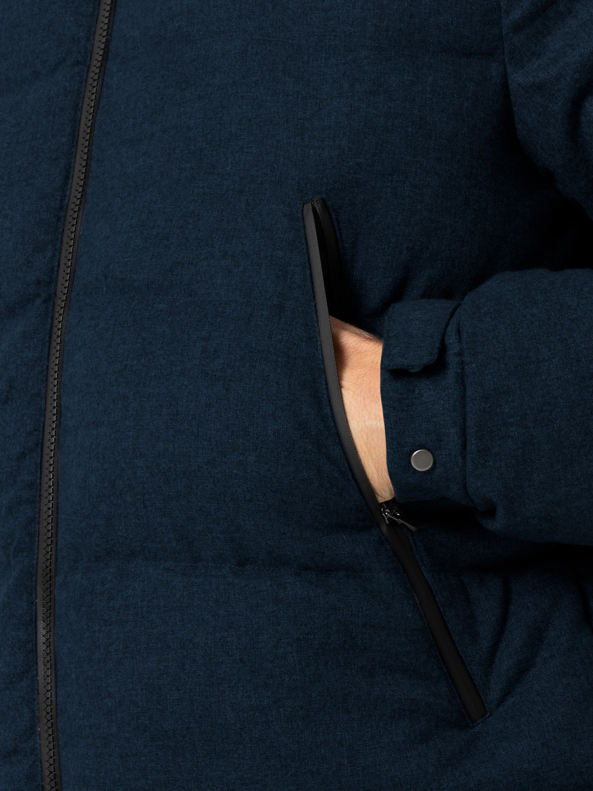 Man navy blue flannel hooded puffer jacket Maier - MC2 Saint Barth