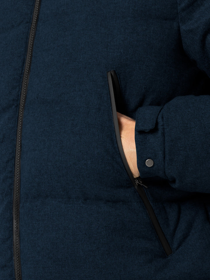Man navy blue flannel hooded puffer jacket Maier - MC2 Saint Barth