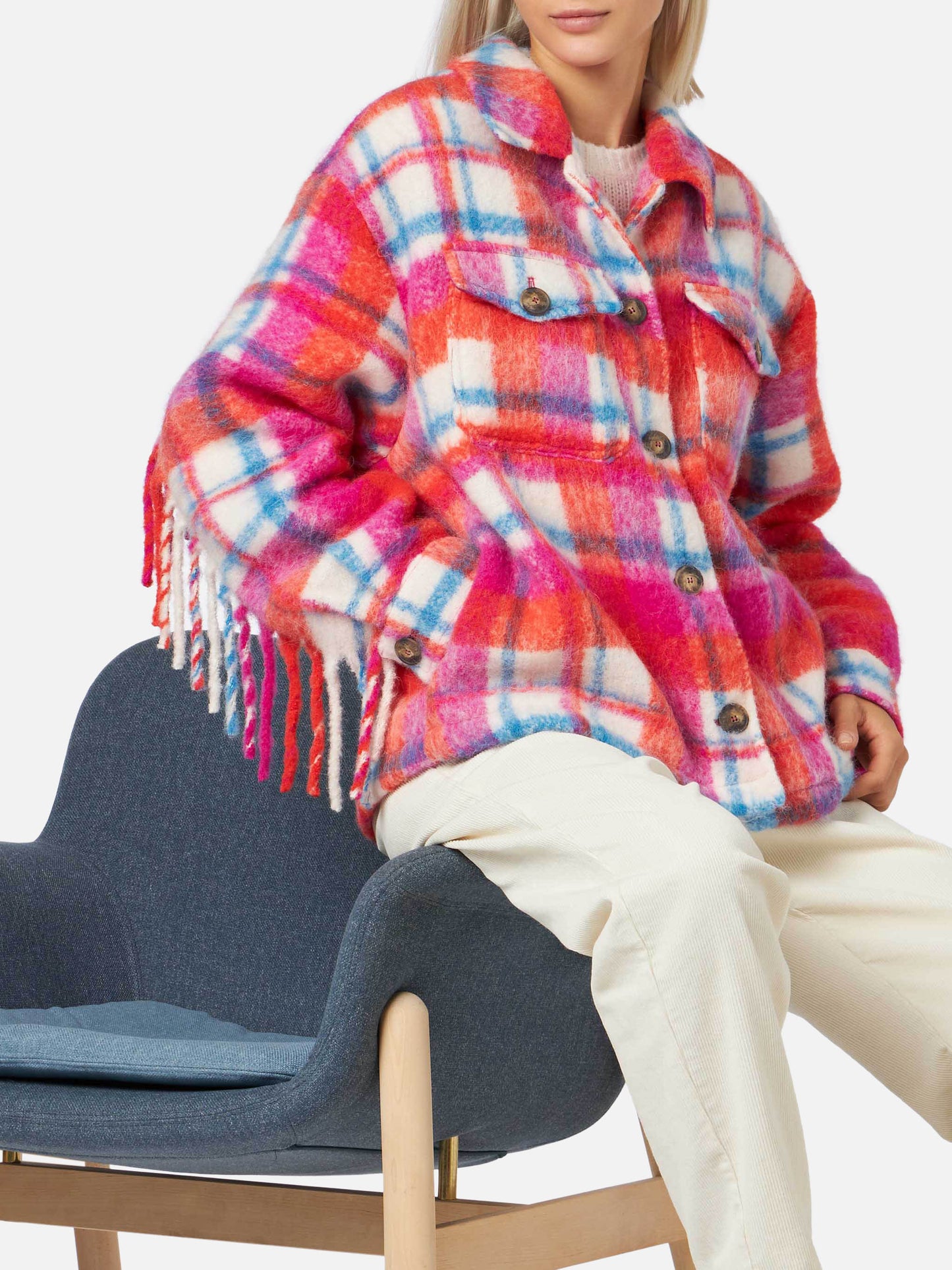Woman overshirt jacket with fringes