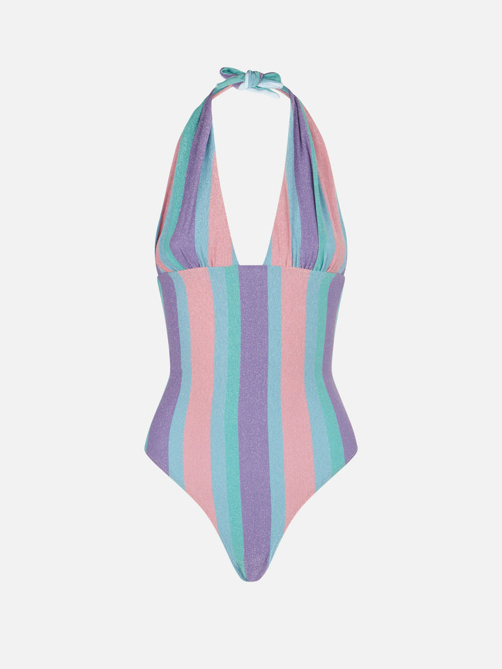 Striped multicolor lurex one piece - MC2 Saint Barth