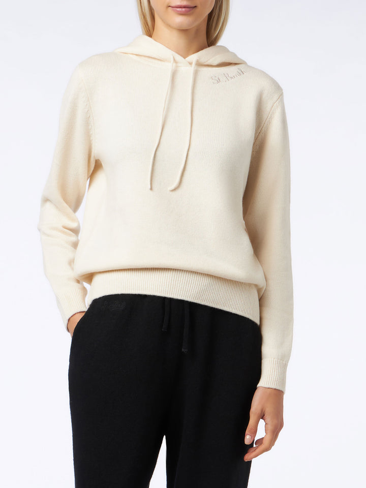 Woman off white knitted hoodie with St. Barth embroidery - MC2 Saint Barth