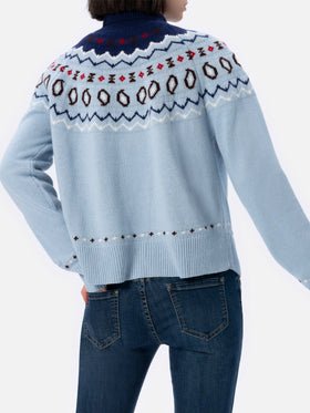 Woman cashmere blend sweater Meghan with nordic jacquard - MC2 Saint Barth
