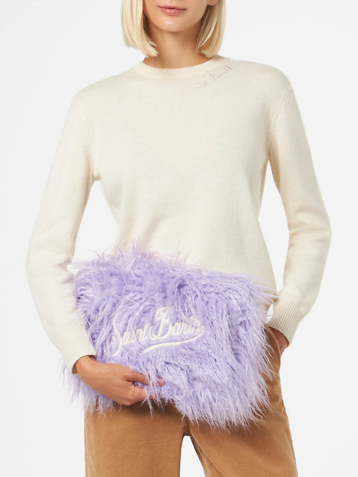 Lilac furry Mildred pochette with Saint Barth embroidery - MC2 Saint Barth