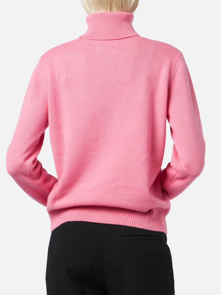 Rosa Rollkragenpullover Moody aus Kaschmirmischung für Damen