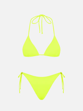 Woman fluo yellow triangle bikini