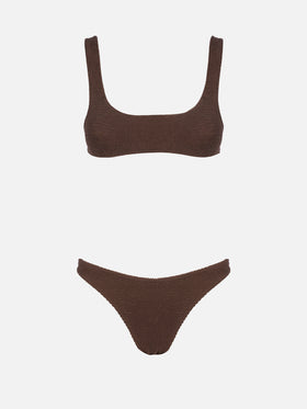 Bikini mit Bralette-Top aus braunem Crinkle für Damen Naima Elise 