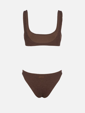 Bikini mit Bralette-Top aus braunem Crinkle für Damen Naima Elise 