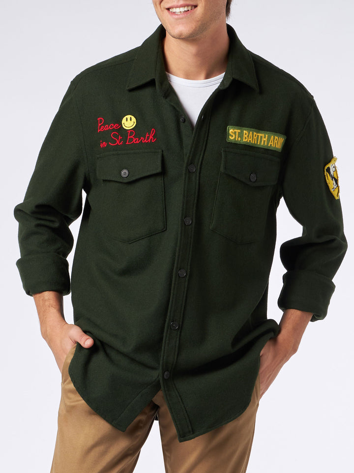 Moleskin overshirt with Peace in St. Barth embroidery - MC2 Saint Barth