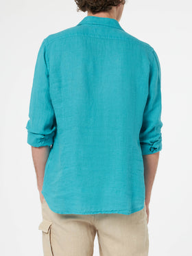 Man teal linen shirt Pamplona - MC2 Saint Barth
