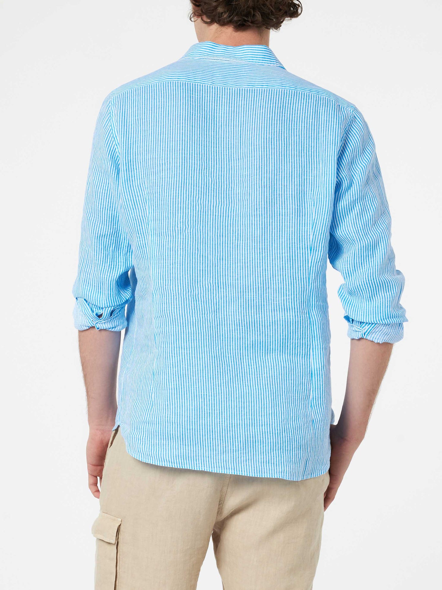 Man turquoise striped linen shirt Pamplona - MC2 Saint Barth