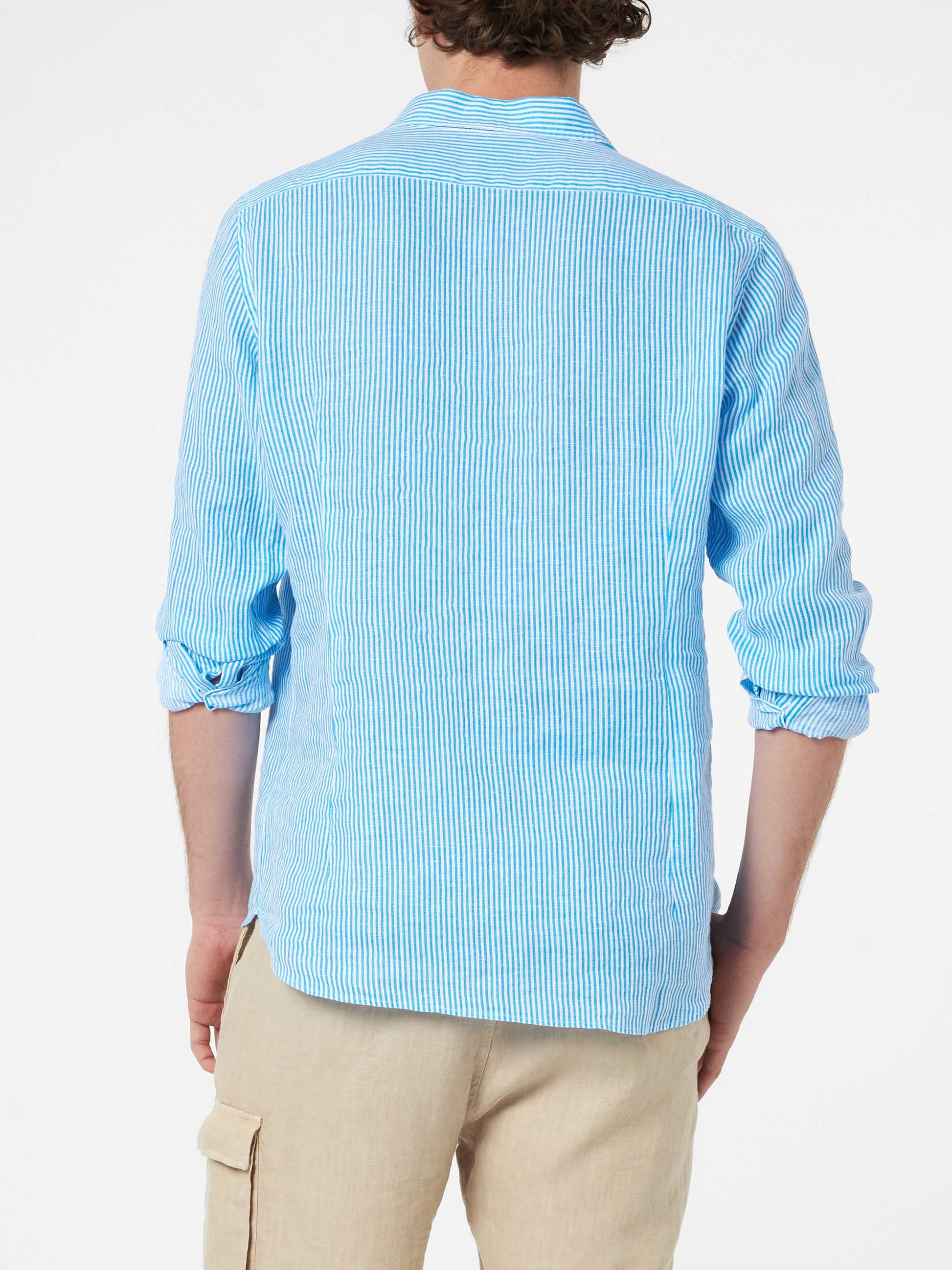 Man turquoise striped linen shirt Pamplona - MC2 Saint Barth