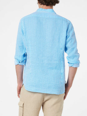 Man turquoise striped linen shirt Pamplona - MC2 Saint Barth