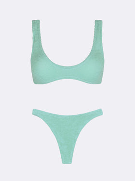 Naomi sage green crinkle cheeky swim briefs - Pamy sage green tiny crinkle bralette