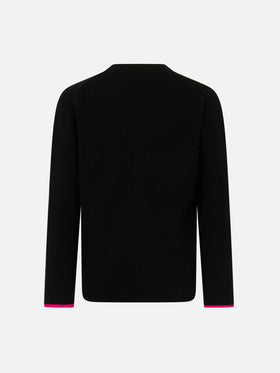 Girl crewneck black sweater with Barbie jacquard | BARBIE SPECIAL EDITION - MC2 Saint Barth