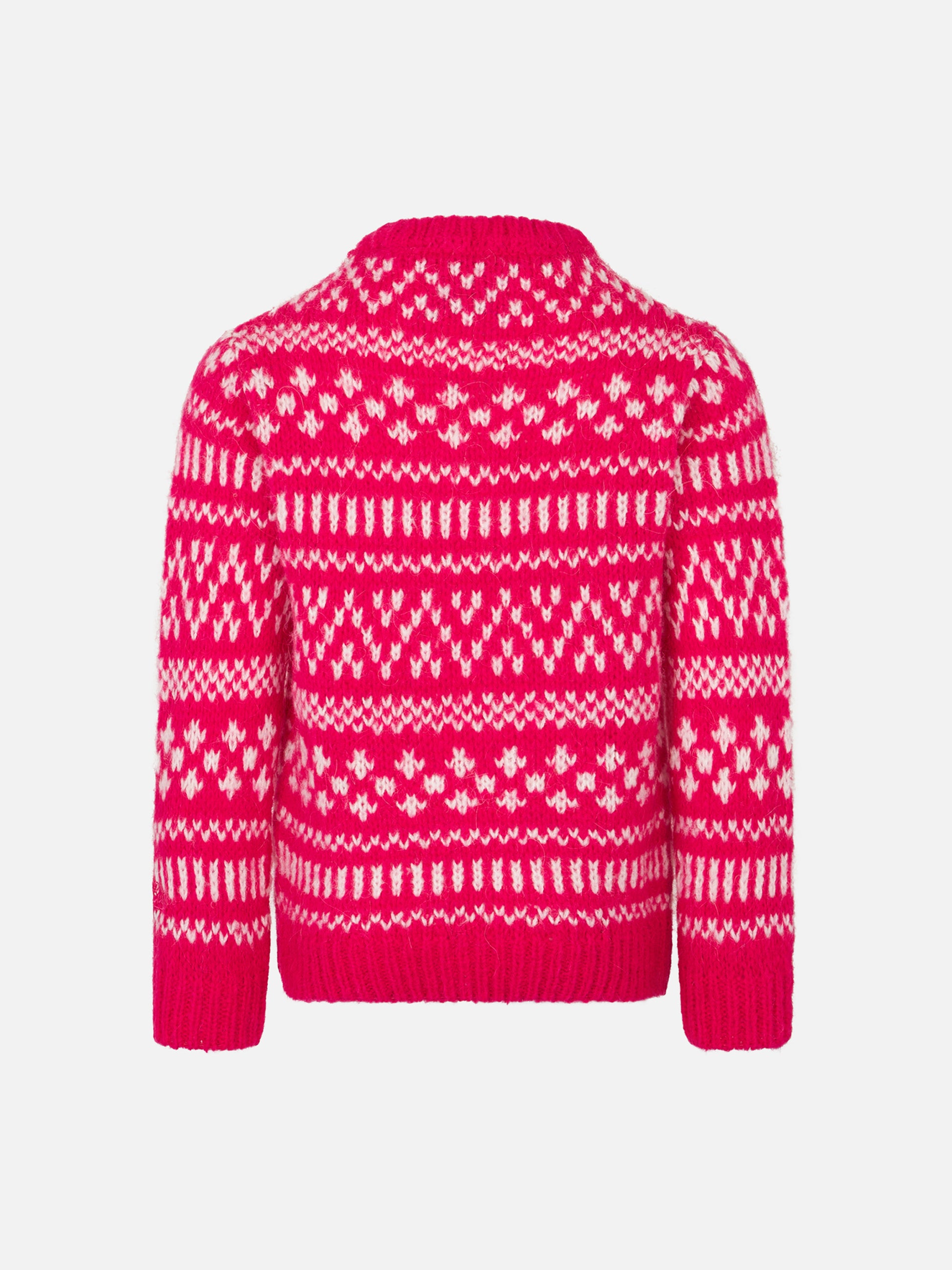 Girl crewneck soft sweater with fair isle print and Princess of Chalet embroidery - MC2 Saint Barth