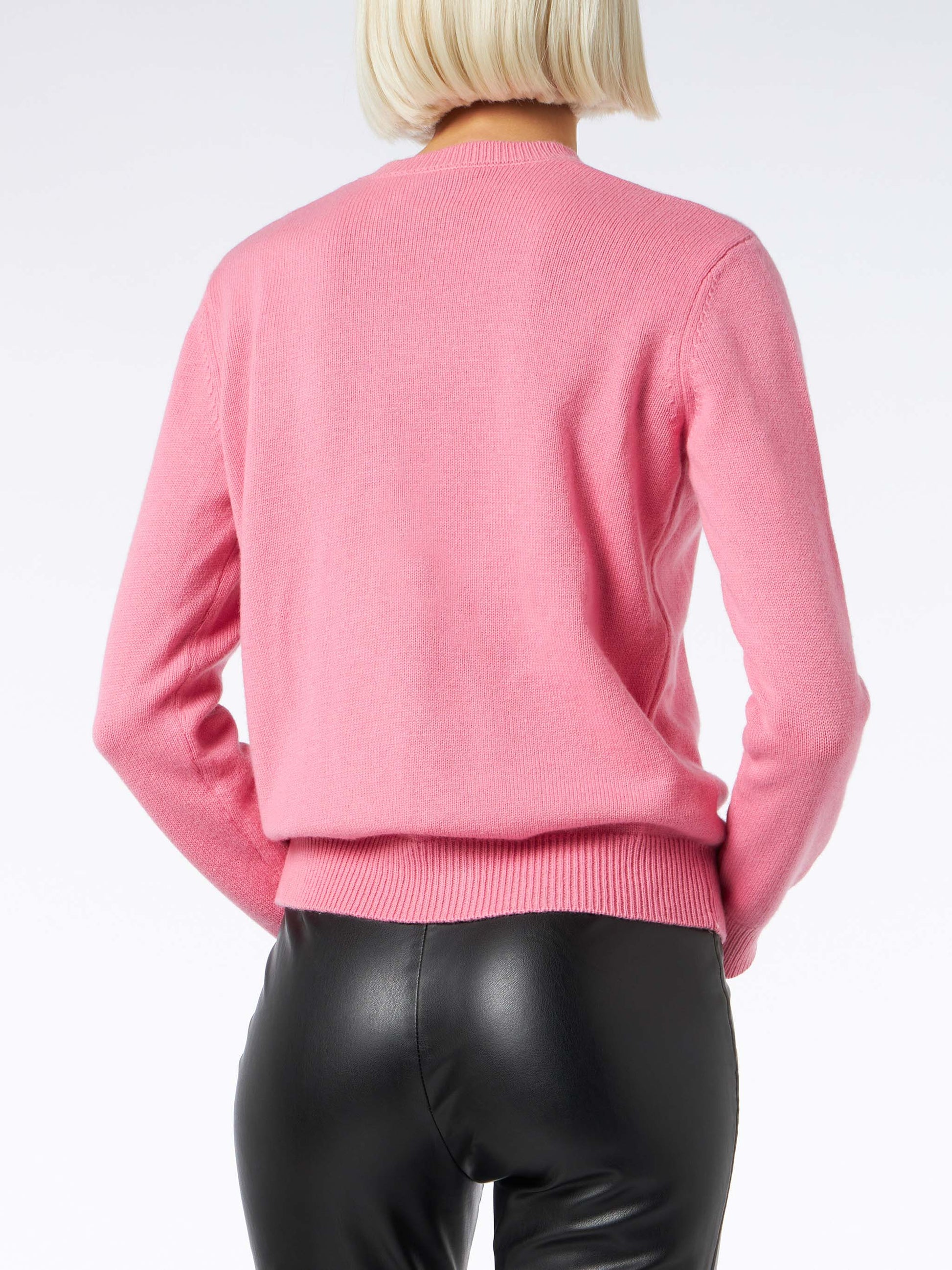 Woman crewneck pink sweater I love to Love jacquard | NIKI DJ SPECIAL EDITION - MC2 Saint Barth