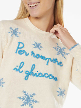 Woman crewneck sweater with Per Rompere il Ghiaccio embroidery - MC2 Saint Barth