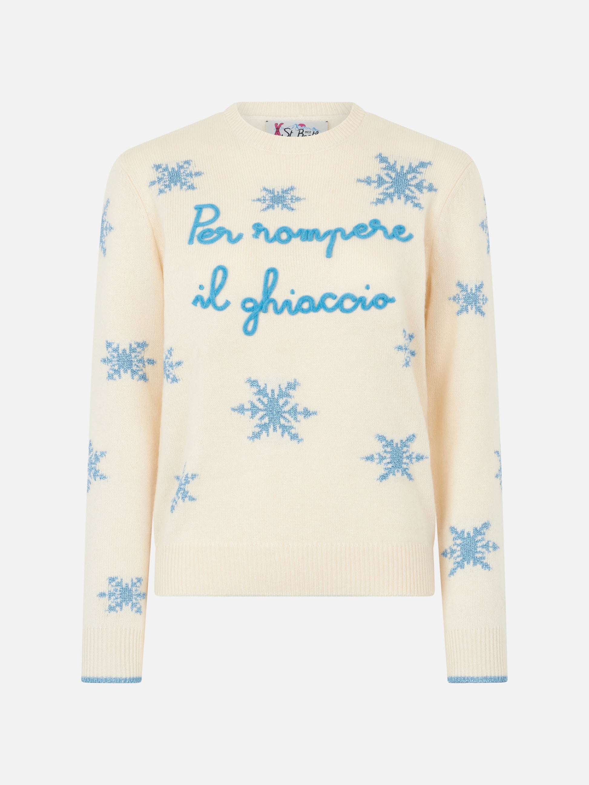 Woman crewneck sweater with Per Rompere il Ghiaccio embroidery - MC2 Saint Barth