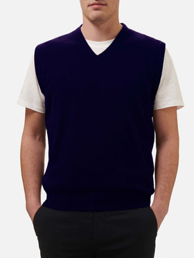 Man navy blue cashmere blend V neck vest Russel - MC2 Saint Barth