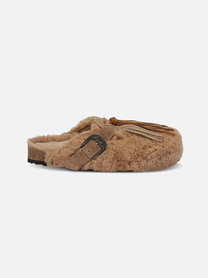 Beige eco-fur clogs Sabot | TAJI SPECIAL EDITION - MC2 Saint Barth