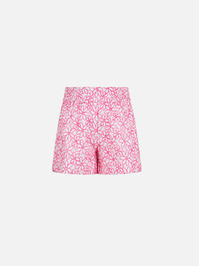 Girl cotton shorts with daisy embroidery - MC2 Saint Barth