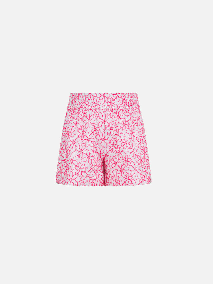 Girl cotton shorts with daisy embroidery - MC2 Saint Barth