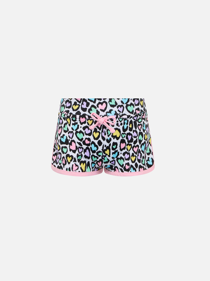 Girl beach shorts Coco with hearted animalier print - MC2 Saint Barth