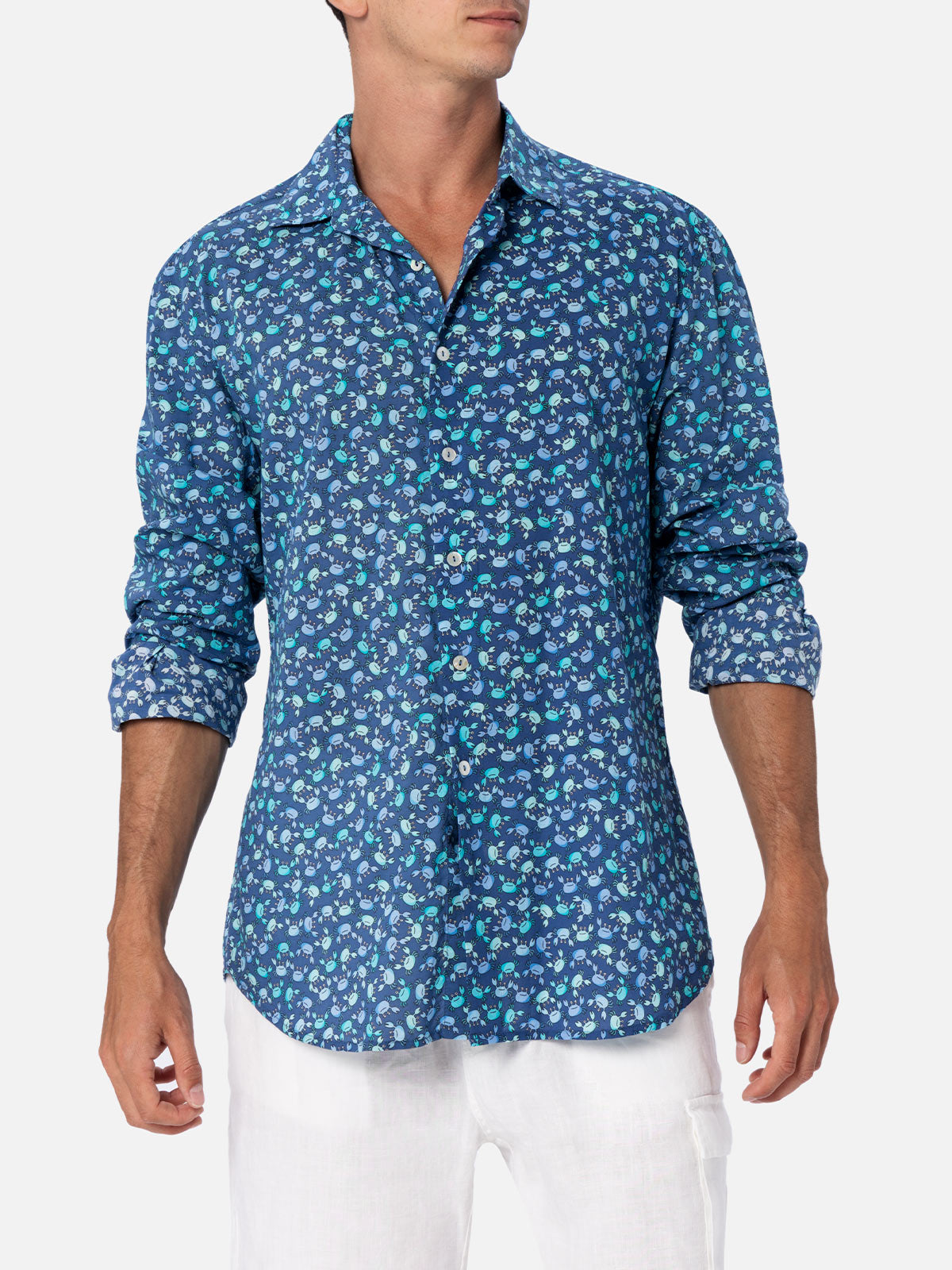 Man muslin cotton shirt Sikelia with crabs print - MC2 Saint Barth