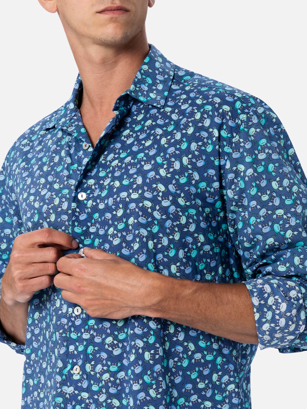 Man muslin cotton shirt Sikelia with crabs print - MC2 Saint Barth