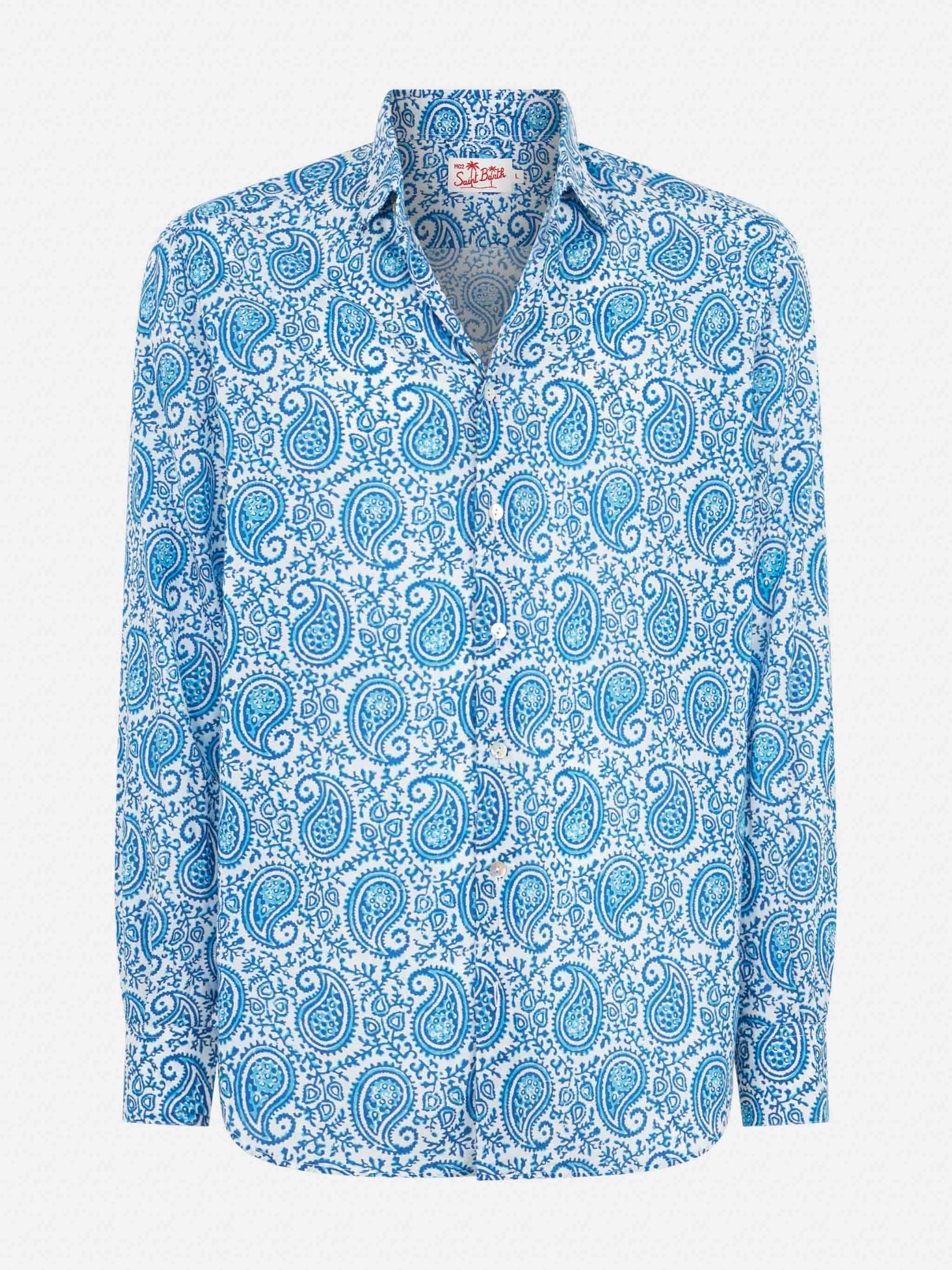 Man muslin cotton Sikelia shirt with paisley print - MC2 Saint Barth