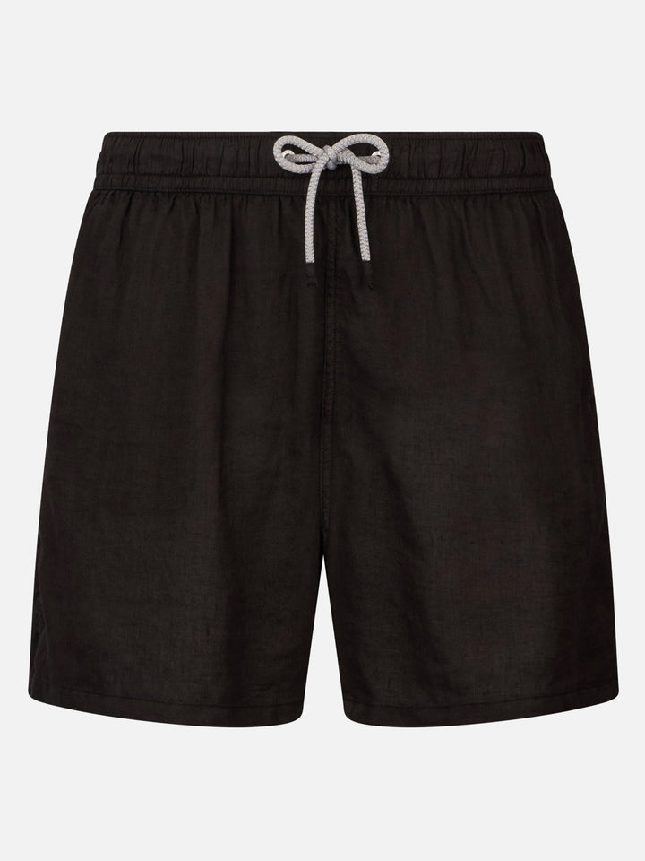 Man mid-length black linen swim-shorts Gustavia - MC2 Saint Barth
