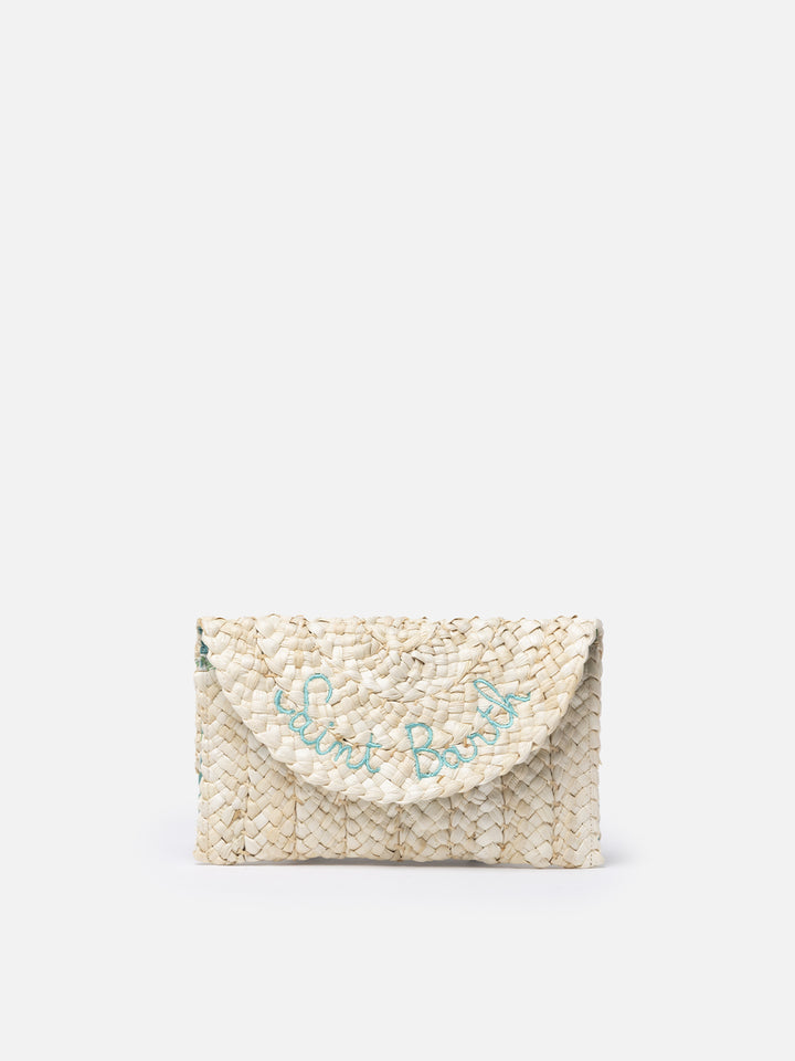 Pouch Envelope in paglia con ricamo Saint Barth