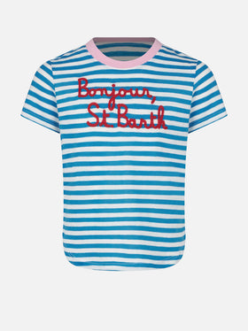 Girl striped t-shirt with Bonjour St. Barth embroidery - MC2 Saint Barth