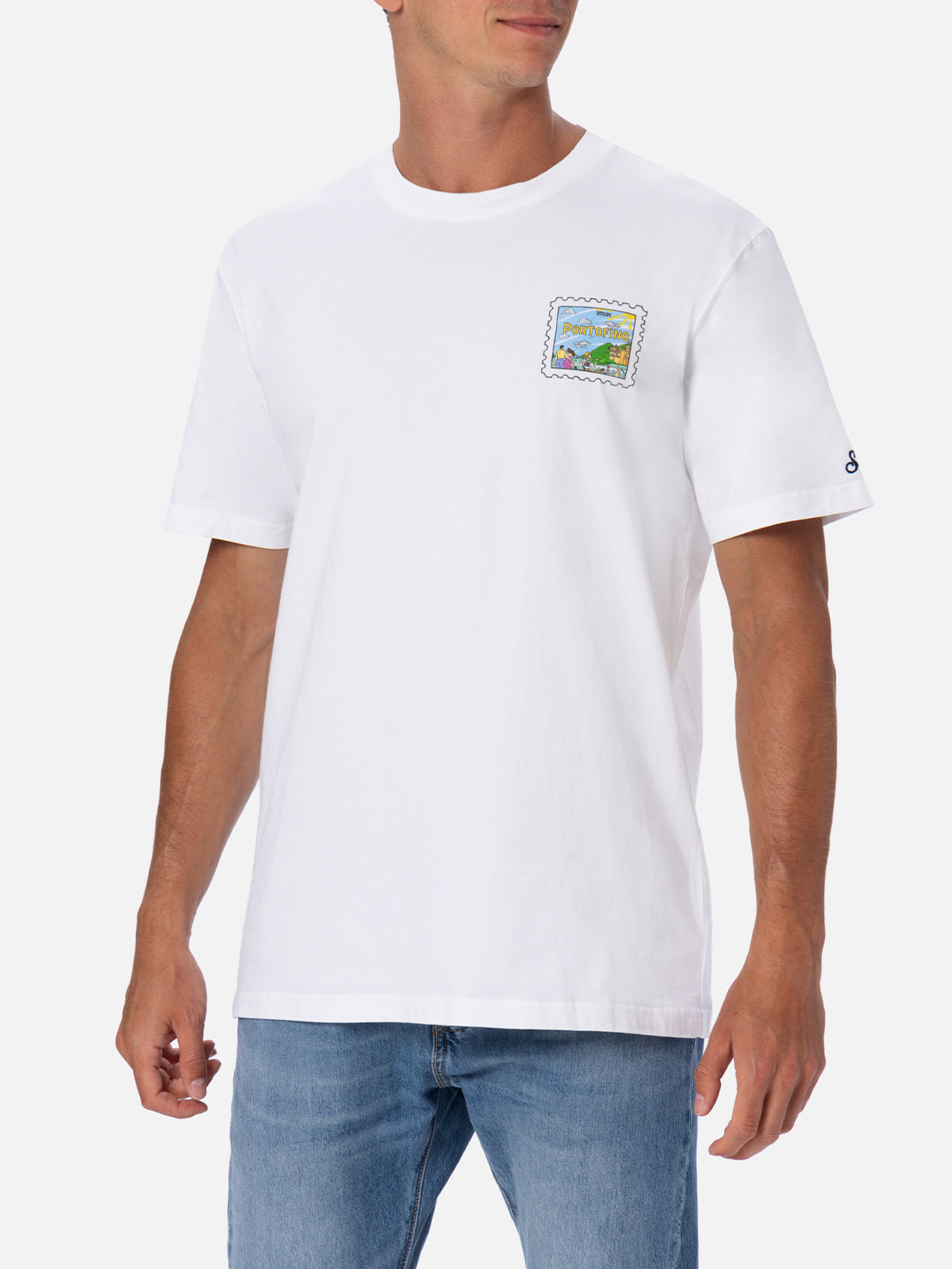 Man cotton t-shirt with Portofino postcard front and back print | ALESSANDRO ENRIQUEZ SPECIAL EDITION - MC2 Saint Barth