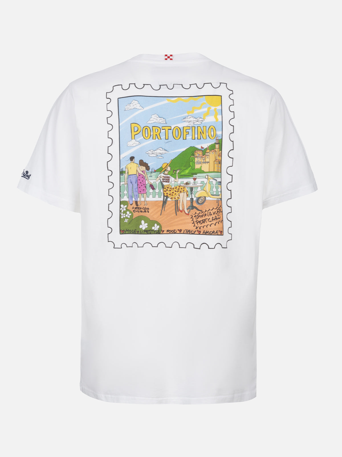 Man cotton t-shirt with Portofino postcard front and back print | ALESSANDRO ENRIQUEZ SPECIAL EDITION - MC2 Saint Barth