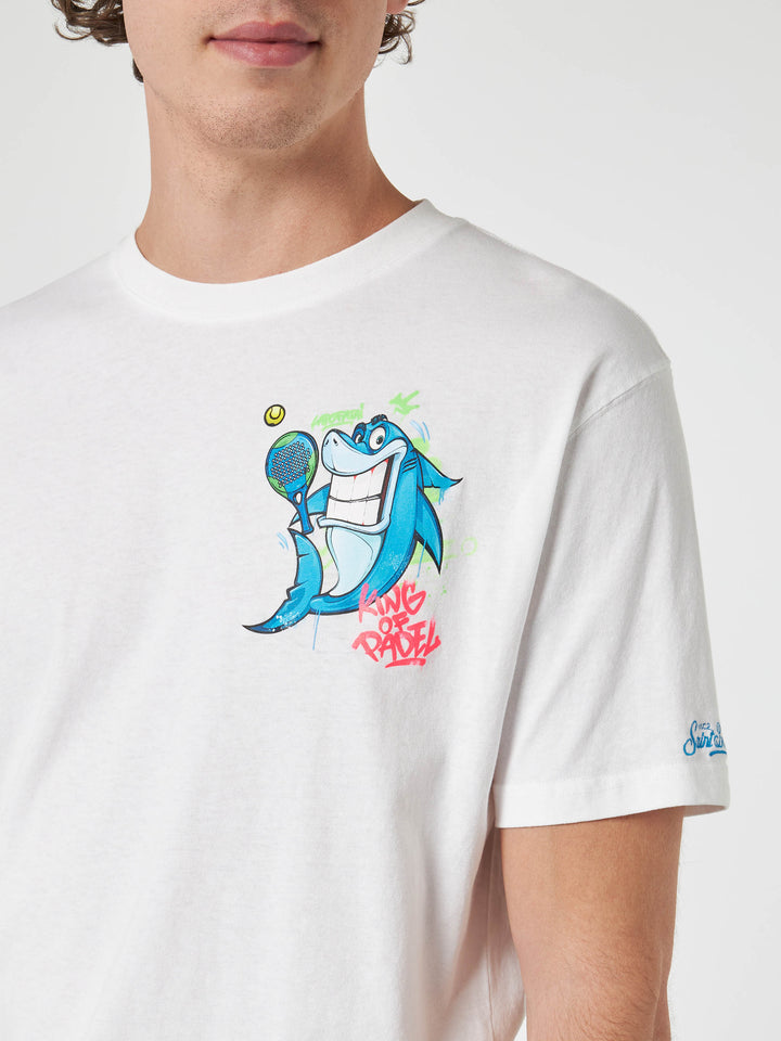 T-shirt da uomo in cotone con stampa piazzata fronte e retro Crypto puppets Shark Padel | EDIZIONE SPECIALE CRYPTO PUPPETS