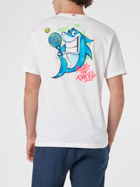 T-shirt en coton pour homme avec imprimé placé Crypto puppets Shark Padel devant et au dos | CRYPTO PUPPETS SPECIAL EDITION 