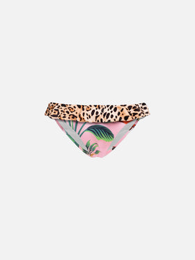 Baby beach briefs with leopard print flounce and tropical pattern - MC2 Saint Barth