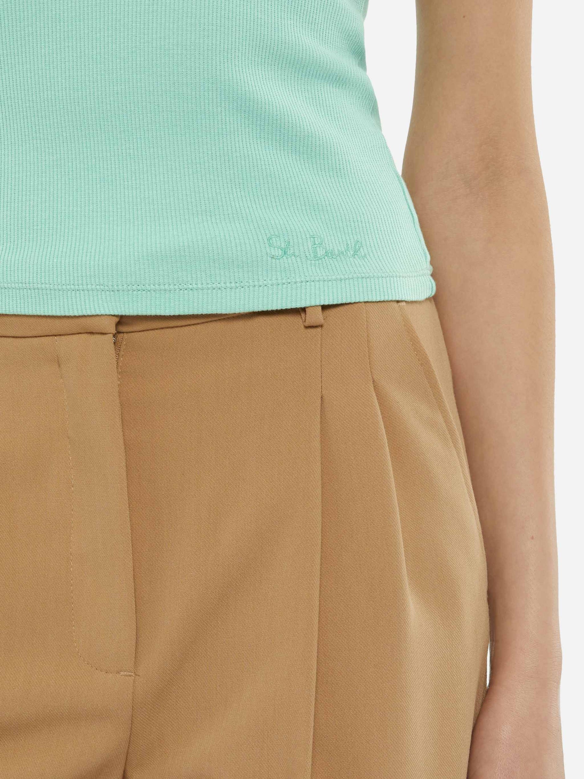 Ada sage green ribbed cotton tank top - MC2 Saint Barth