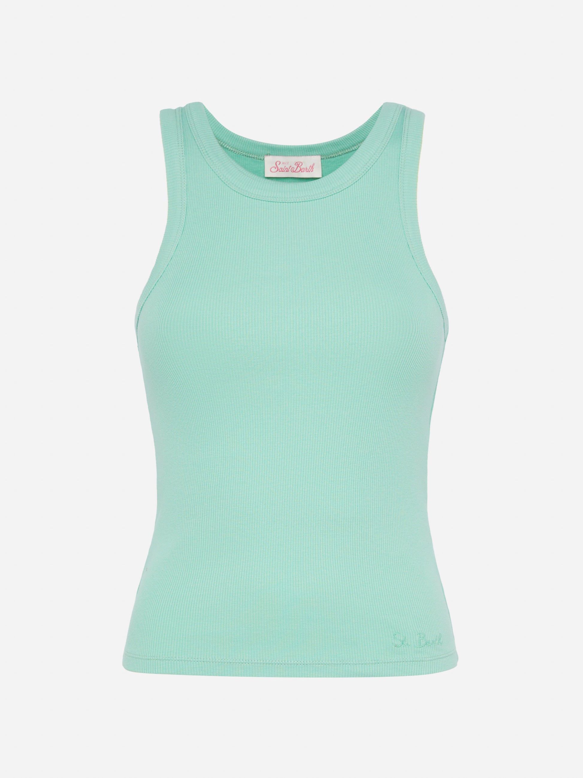 Ada sage green ribbed cotton tank top - MC2 Saint Barth