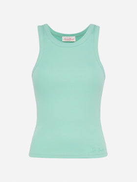 Ada sage green ribbed cotton tank top - MC2 Saint Barth