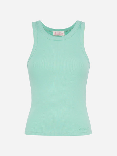 Ada sage green ribbed cotton tank top - MC2 Saint Barth