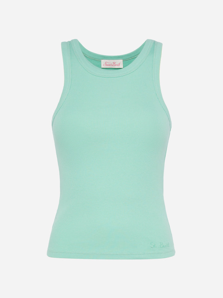 Ada sage green ribbed cotton tank top - MC2 Saint Barth